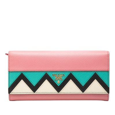 プラダ 長財布 ピンク マルチカラー サフィアーノレザー レディース PRADA 【中古】
