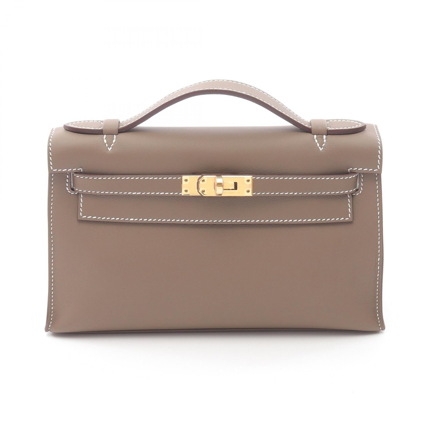 エルメス HERMES ポシェットケリー ミニ ハンドバッグ バッグ レザー ヴォースイフト ヴォースイフト エトゥープ K刻印(2025年製造) レディース ブラウン系 049417CC 【中古】