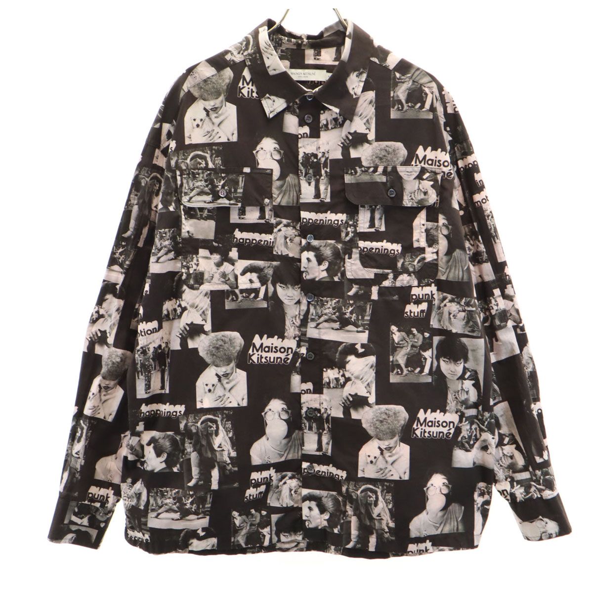 MAISON KITSUNE メゾンキツネ フォトプリント 長袖 コットンシャツ M ブラック系