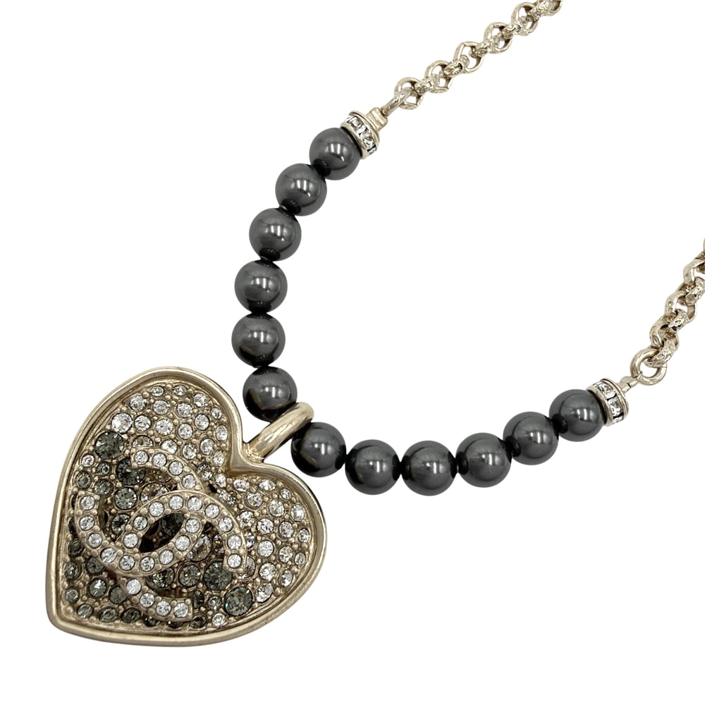 CHANEL シャネル ネックレス ココマーク ストラス アクセサリー アジャスター付き ラインストーン フェイクパール ABA395 シルバー レディース 約31.0g 2023年【中古品】