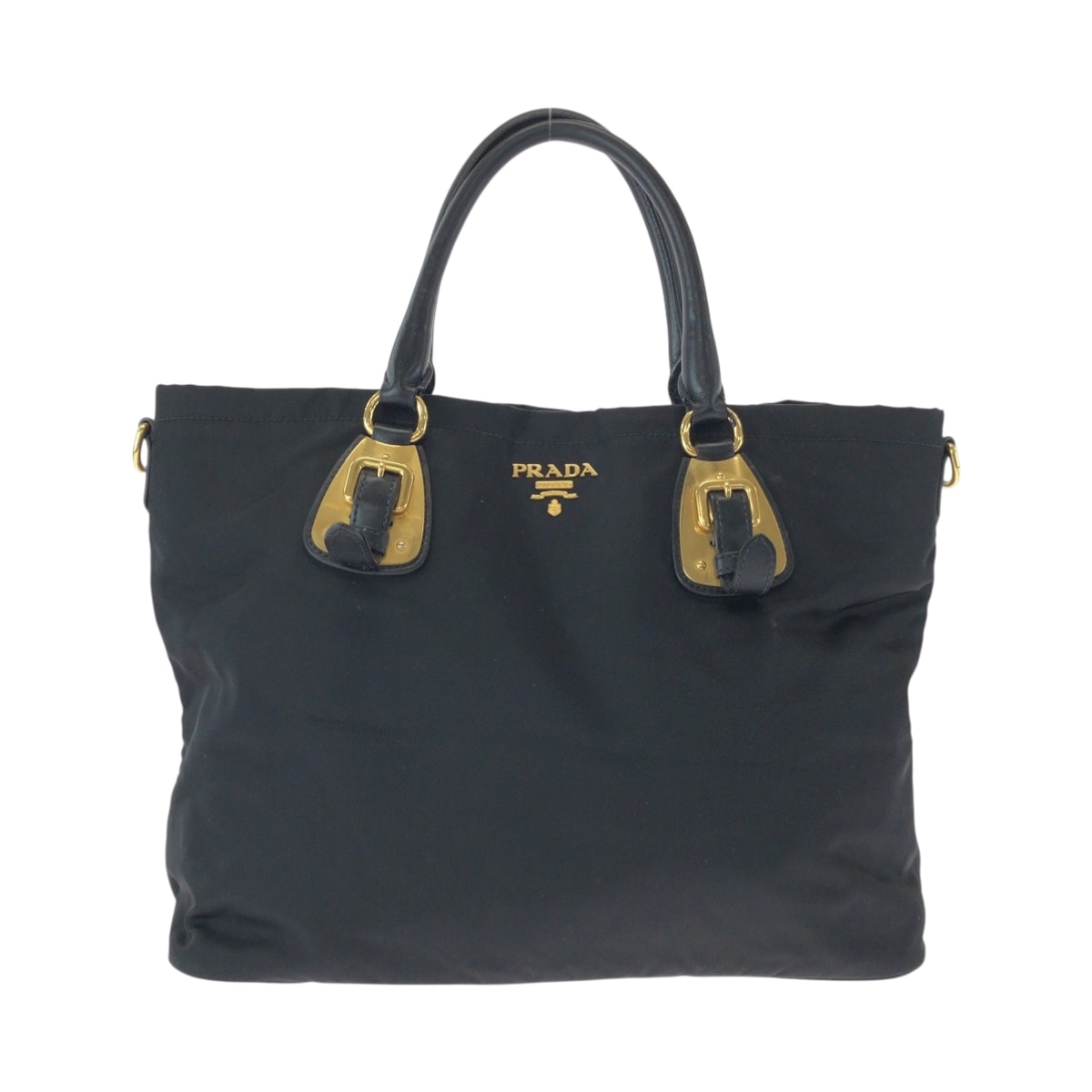 PRADA プラダ テスート ロゴ ブラック ゴールド金具 ナイロン トートバッグ ショルダーバッグ 506096 【中古】