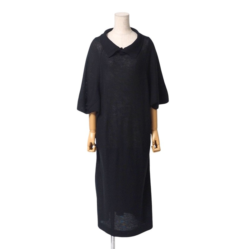 Y's Yohji Yamamoto ワイズ ヨウジヤマモト ワンピース サイズ2 ロングワンピース ニット 半袖 薄手 ブラック/ネイビー ブランド古着【中古】20250108/RA2665
