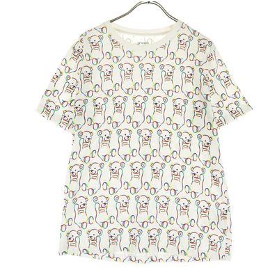 美品 graniph グラニフ 熊総柄 半袖 Tシャツ SS ホワイト