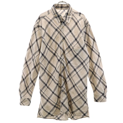 Y's BANG ON! ワイズ バングオン 日本製 リネン チェック柄 長袖 ロング シャツ 2 グレージュ ヨウジヤマモト