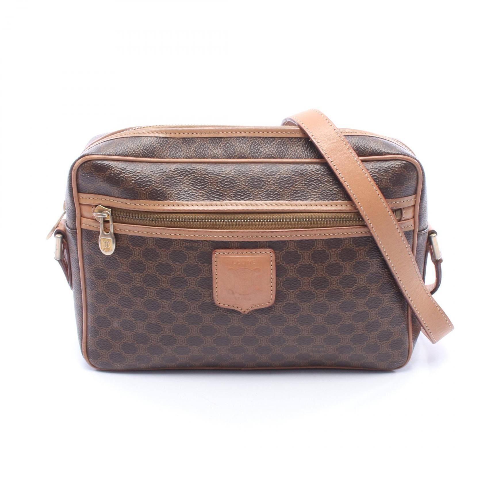 セリーヌ CELINE マカダム ショルダーバッグ バッグ PVCコーティングキャンバス レザー レディース ブラウン系 【中古】