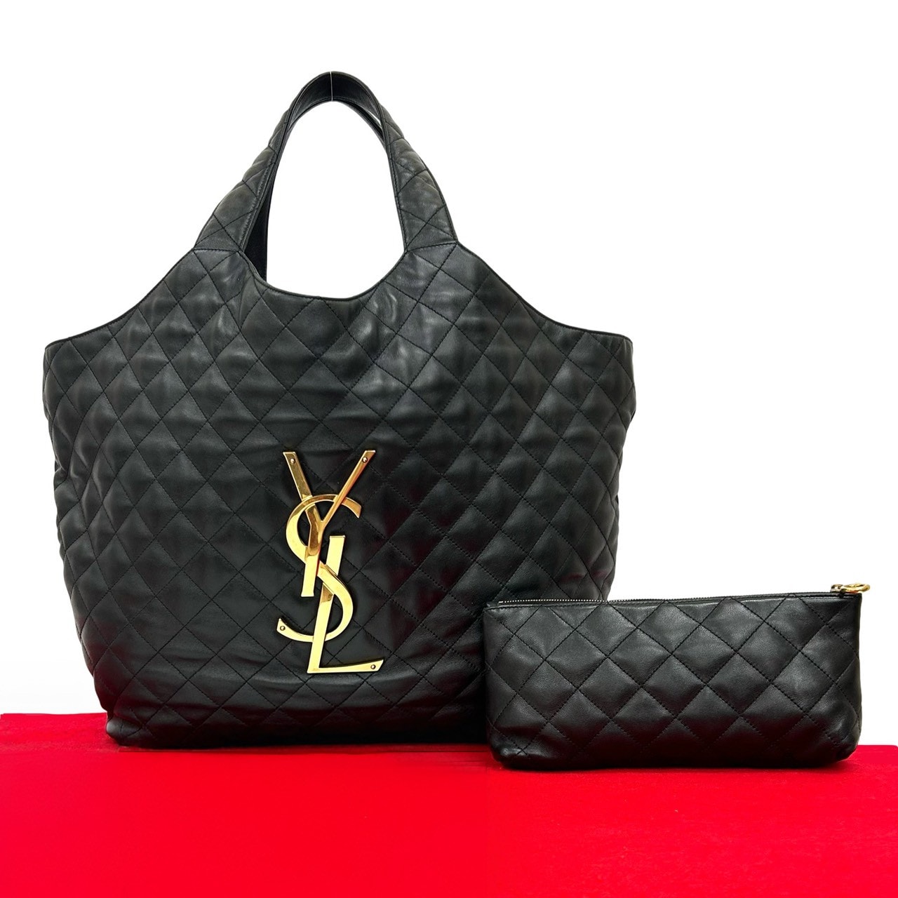 SAINT LAURENT PARIS サンローランパリ イカール YSL ロゴ 金具 キルティング レザー トートバッグ ブラック
 37391