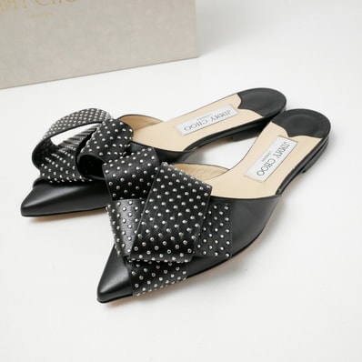 ■美品■JIMMY CHOO ジミーチュウ GRETCHEN FLAT ミュール サイズ36 1/2 リボン装飾 フラット サンダル ポインテッドトゥ ブランド古着【中古】20260917/RB0653