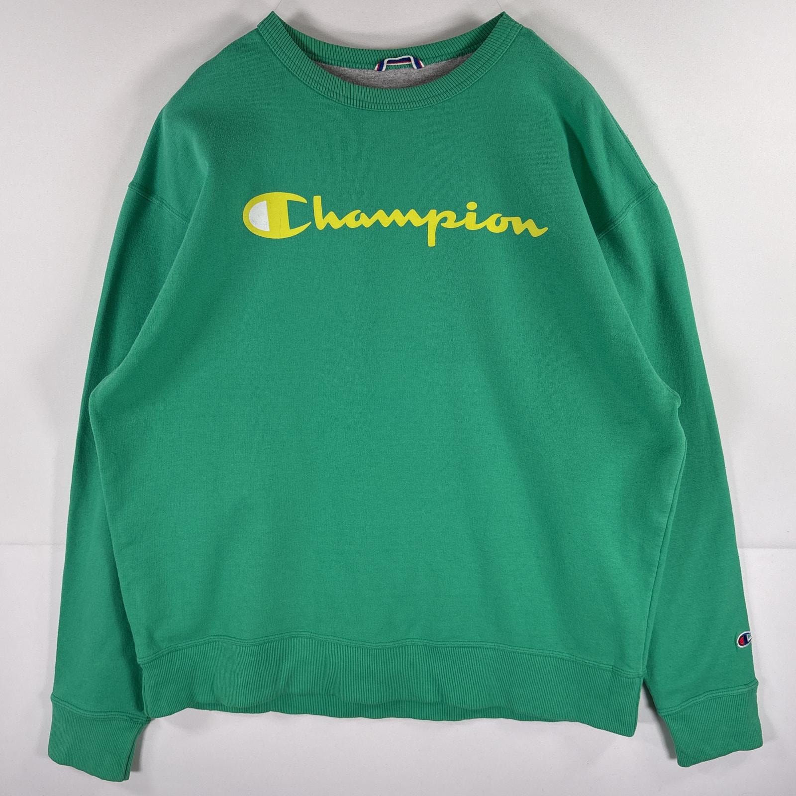 古着 チャンピオン Champion スウェット トレーナー クルーネック ビッグロゴプリント 大きいサイズ プルオーバー  XL  グリーン メンズ