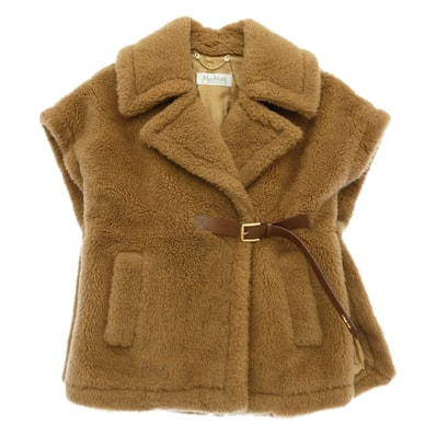 MAX MARA マックスマーラ 25AW NEWABAVO Camel ニューアバボ キャメル テディベア ケープ ファー ボア アウター コート ライトブラウン系 ML 170/92A【美品】【中古】