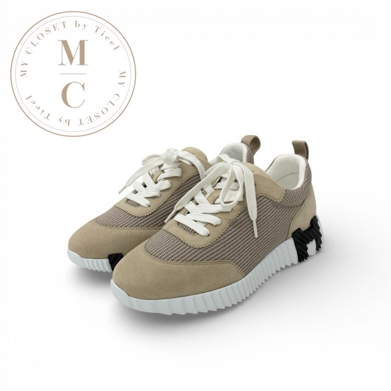 エルメス HERMES バウンシング スニーカー 靴 シューズ スエード ファブリック ベージュ ホワイト 未使用