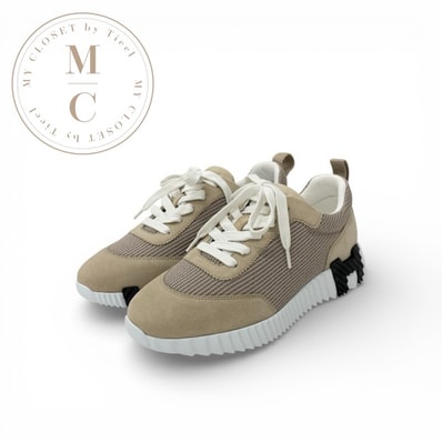 エルメス HERMES バウンシング スニーカー 靴 シューズ スエード ファブリック ベージュ ホワイト 未使用