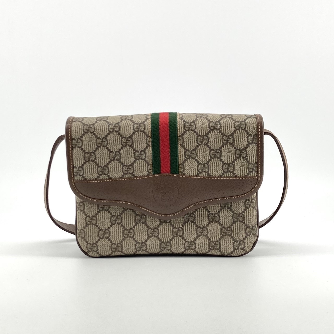 GUCCI(グッチ) シェリーライン ウェブストライプ ショルダーバッグ ベージュ×ブラウン