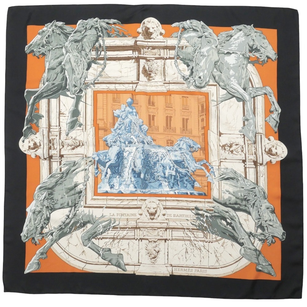 HERMES エルメス LA FONTAINE DE BARTHOLDI バルトルディの泉 スカーフ カレ90 フランス製 ブランド古着【中古】20260619/RA9943