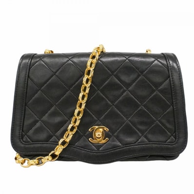 ★SALE【6da0270】シャネル ショルダーバッグ マトラッセ チェーンショルダー ラムスキン ブラック ゴールド金具【中古】レディース