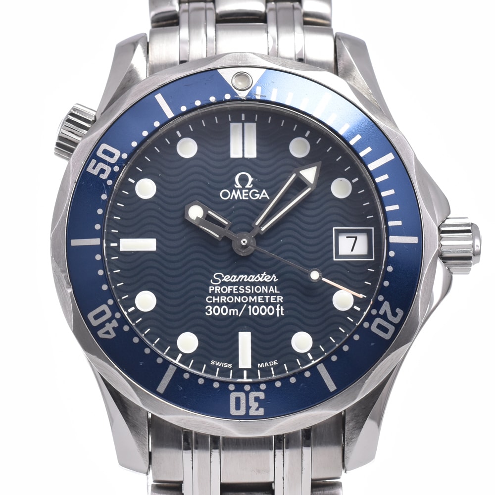 オメガ OMEGA 2551.80 シーマスター デイト 300m ブルー 自動巻き ボーイズ 良品 腕時計 P#148333
