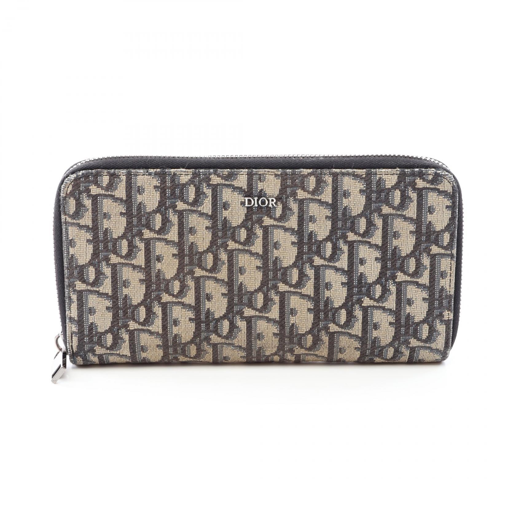ディオール Dior オブリーク ラウンド長財布 財布 キャンバス メンズ ネイビー系 / ベージュ系 2ESBC252YSE_H05E 【中古】