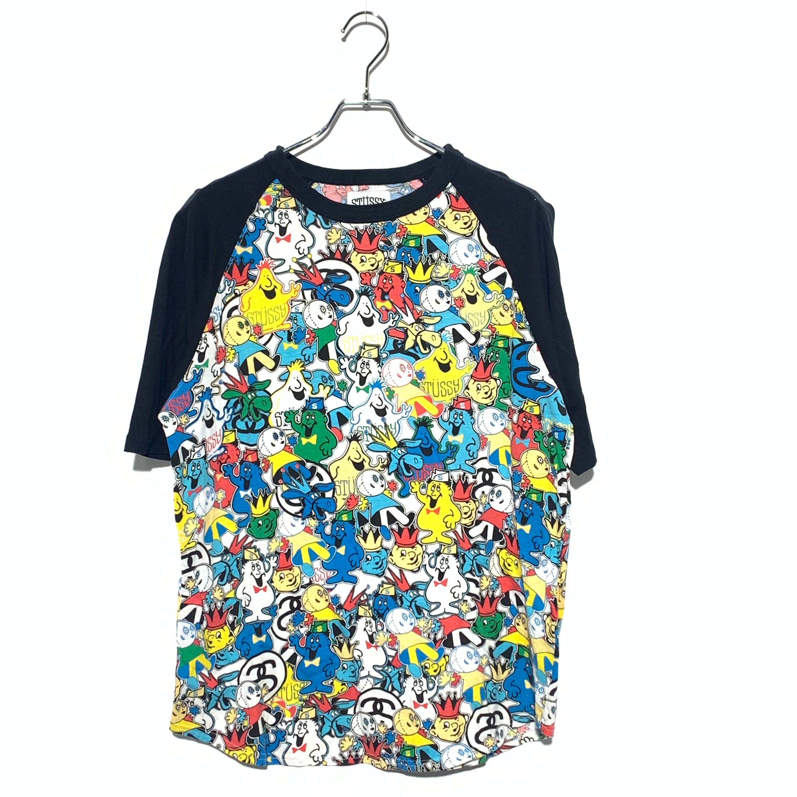 STUSSY chracter graphic raglan Tee much color× Black