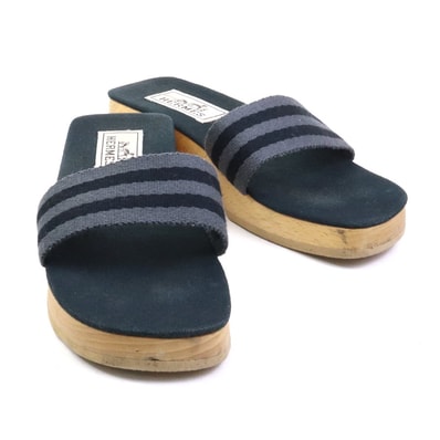 エルメス HERMES サンダル 6 キャンバス/ウッド グレー/ブラック/ベージュ レディース【中古】 e60638i