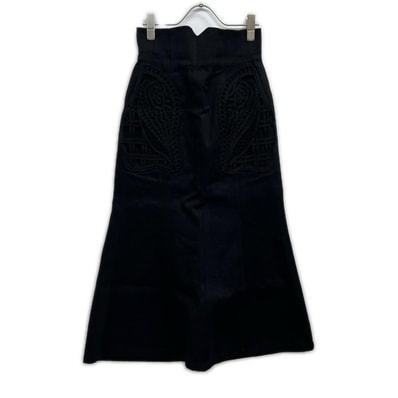マメクロゴウチ 24FW MM24FW-SK092 ブラック コットン Cord Embroidery Detail Denim Skirt 1