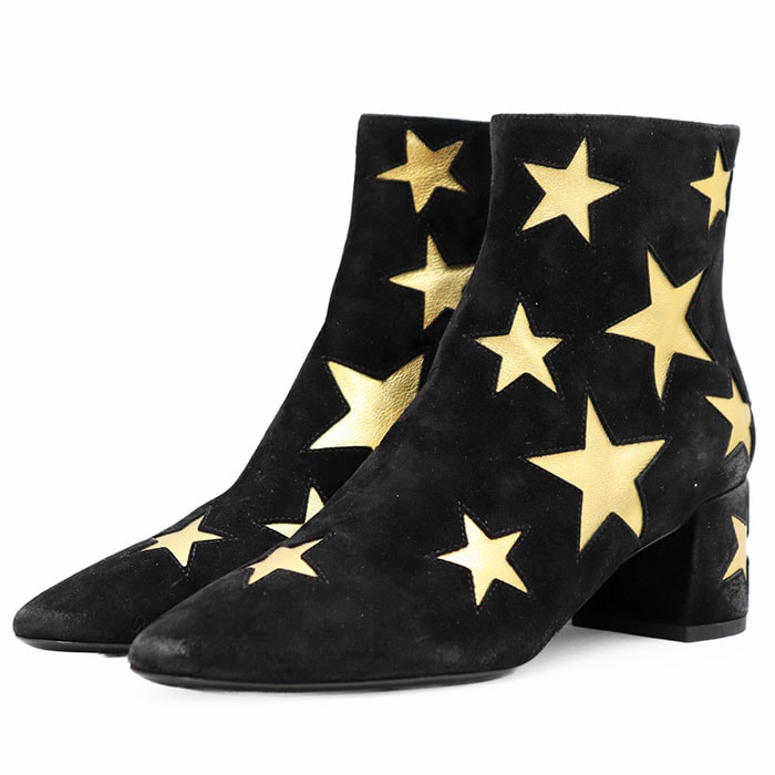 【SALE】SAINT LAURENT PARIS サンローランパリ ブーツ ヌバックレザー サイズ 35h レディース ロゴ スター メタリック サイドジップ シューズ 靴 ブラック ゴールド 黒 金色 イタリア製