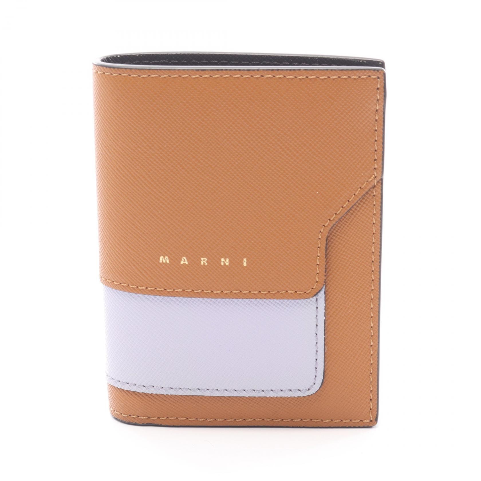 マルニ MARNI バイフォールドウォレット 二つ折り財布 財布 レザー レディース ブラウン系 / パープル系 PFMOQ14U15 【中古】