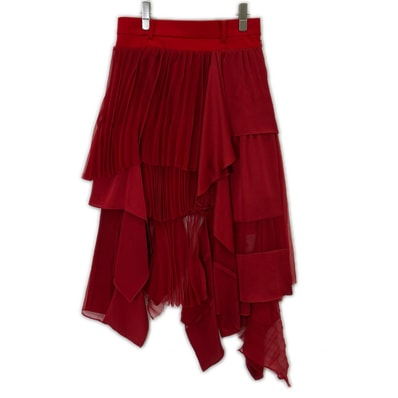 サカイ 22-06384 レッドサテン×プリーツシフォン ミックスアシンメトリースカート/Suiting Mix Skirt 1