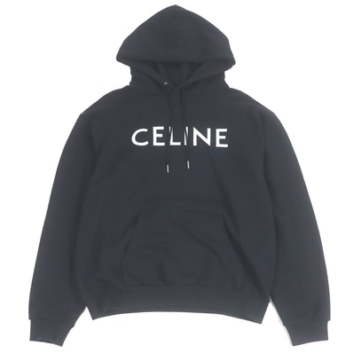 CELINE Logo Print Cotton Hoodie Sweatshirt "Black"