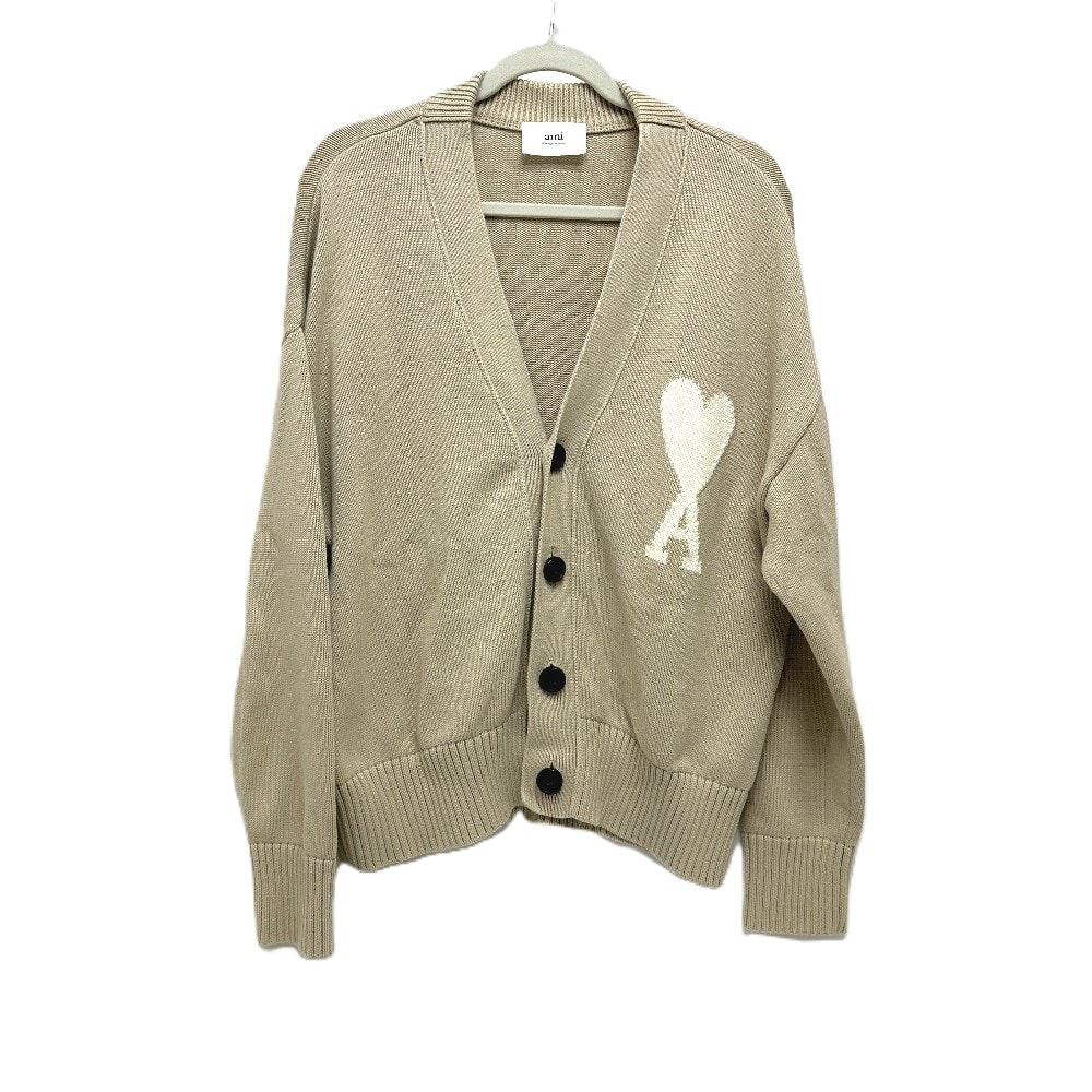 アミパリス Ami Paris ハートロゴ アパレル ニットジャケット セーター 羽織り カーディガン コットン ベージュ