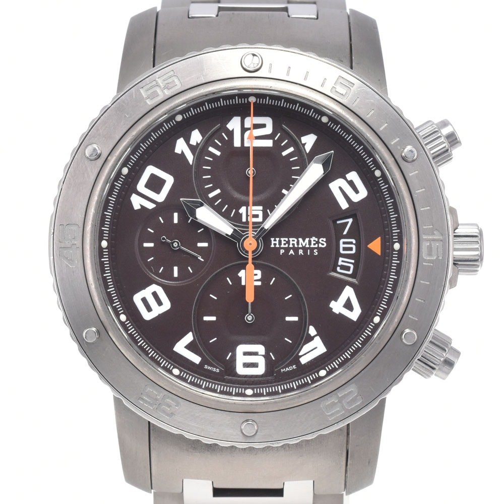 エルメス HERMES CP2.941 クリッパー ダイバー クロノグラフ デイト グレー 自動巻き メンズ 良品 保証書付き 腕時計 M#148407