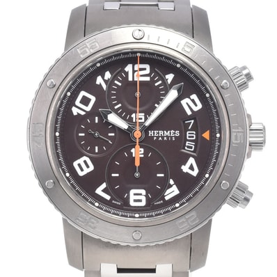 エルメス HERMES CP2.941 クリッパー ダイバー クロノグラフ デイト グレー 自動巻き メンズ 良品 保証書付き 腕時計 M#148407