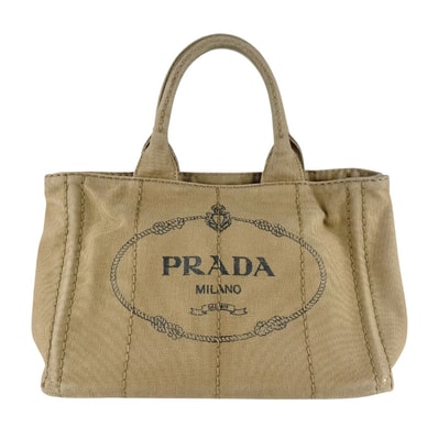 プラダ PRADA ハンドバッグ ショルダーバッグ カナパ キャンバス ベージュブラウン ゴールド レディース【中古】 z9226