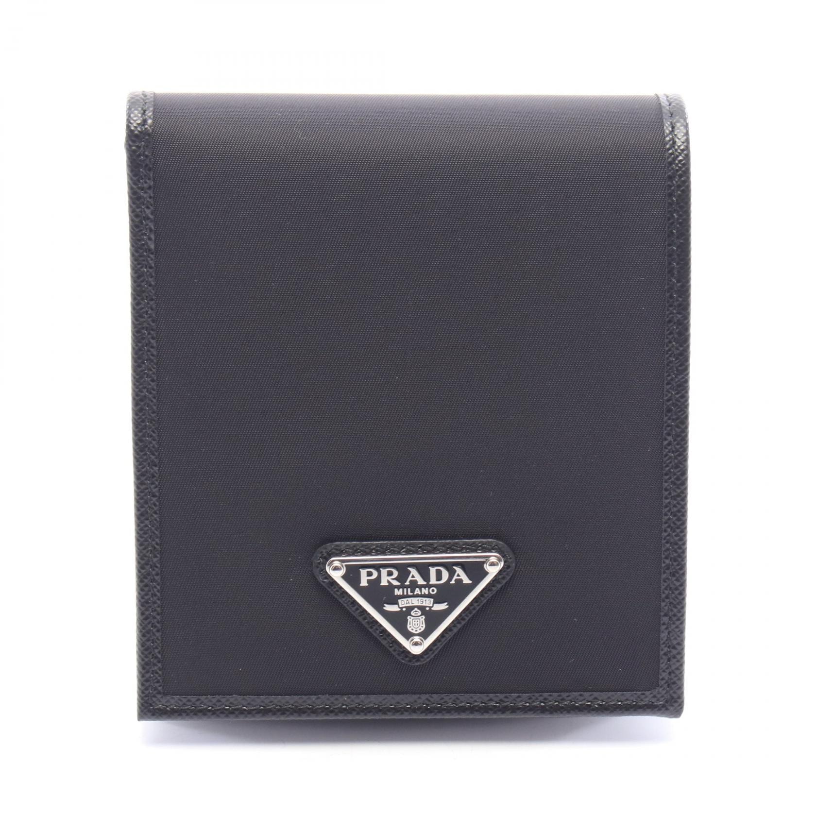 プラダ PRADA SASAFFIANO METAL 二つ折り財布 財布 ナイロン サフィアーノレザー メンズ ブラック系 2MO738 【中古】