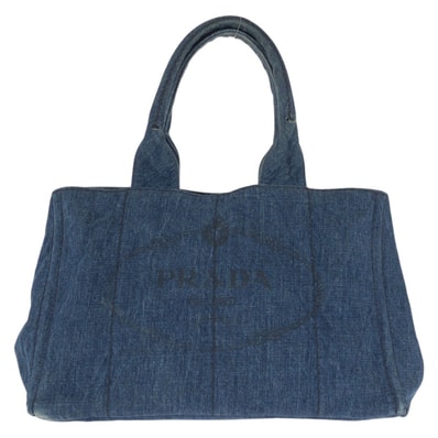 美品 PRADA プラダ カナパ 三角ロゴプレート ブルー ゴールド金具 デニム トートバッグ ハンドバッグ 602509 【中古】