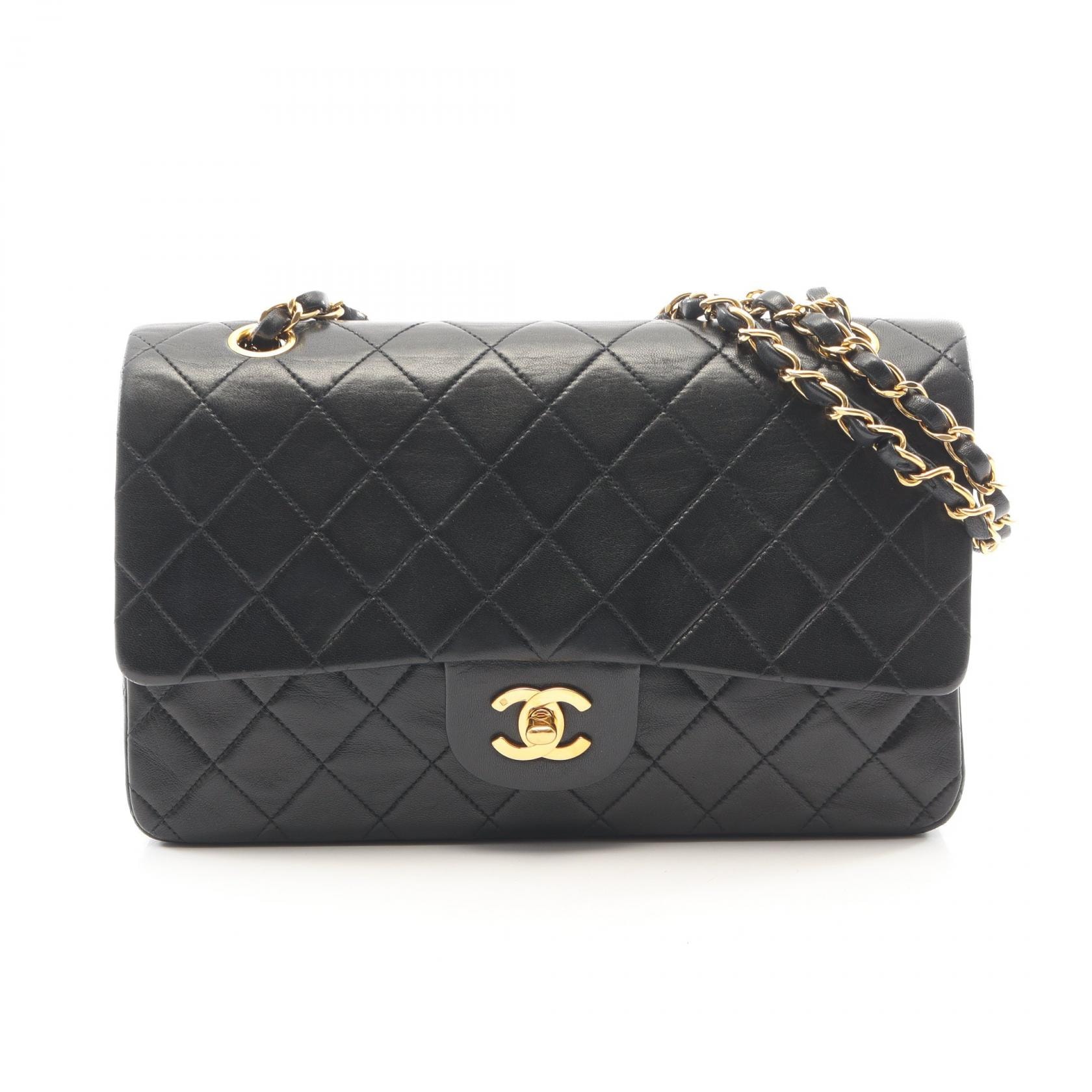 シャネル CHANEL マトラッセ Wフラップ ショルダーバッグ バッグ ラムスキン(羊革) レディース ブラック系 【中古】