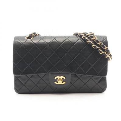 シャネル CHANEL マトラッセ Wフラップ ショルダーバッグ バッグ ラムスキン(羊革) レディース ブラック系 【中古】