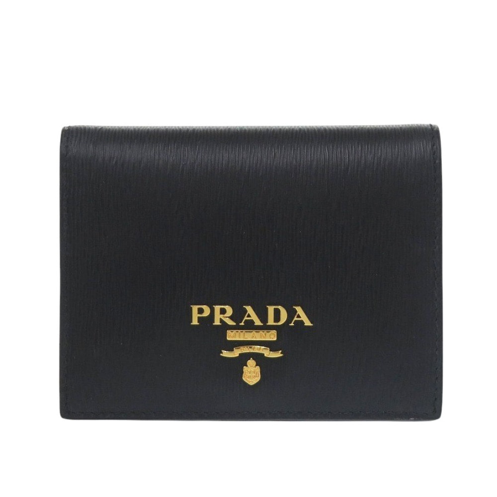 プラダ   1MV204  レザー  ブラック   二つ折り財布