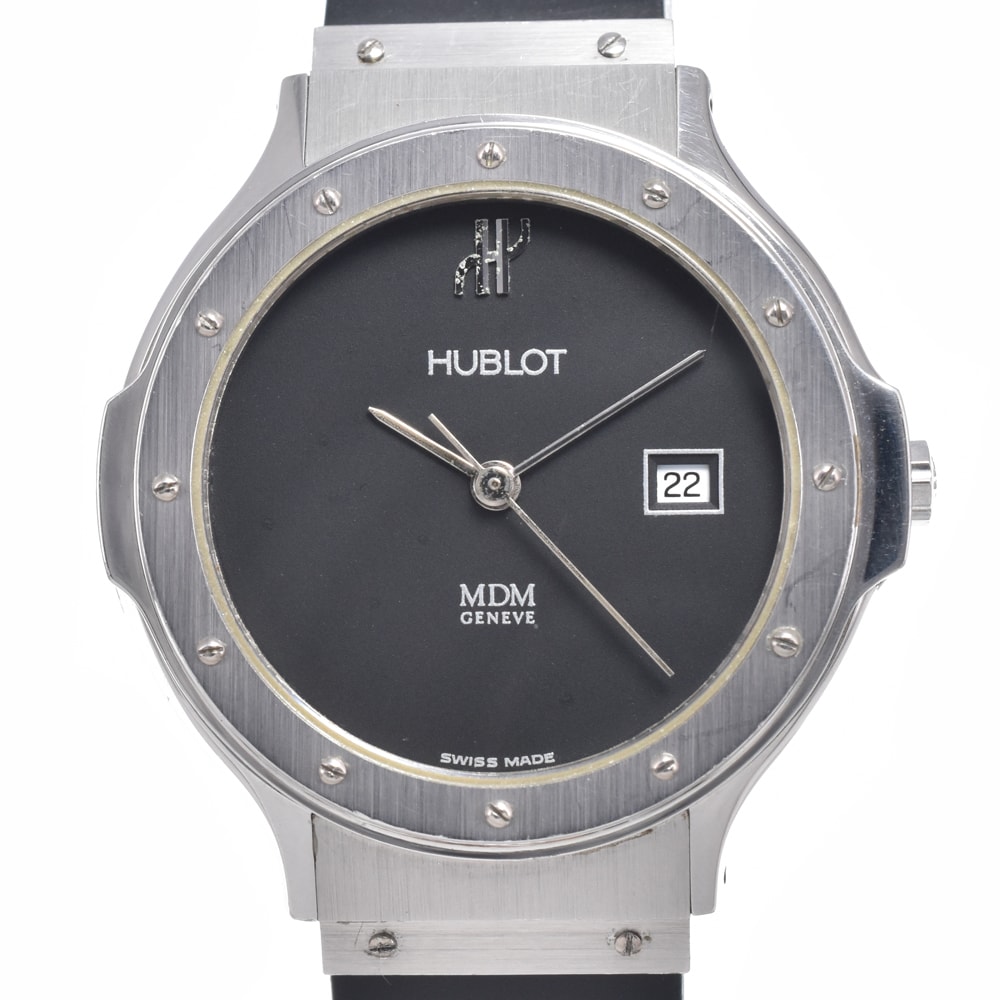 ウブロ HUBLOT 1401.1 MDM デイト ブラック クォーツ レディース 良品 腕時計 N#148188