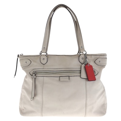 COACH コーチ ホワイト シルバー金具 レザー トートバッグ ハンドバッグ 505874 【中古】