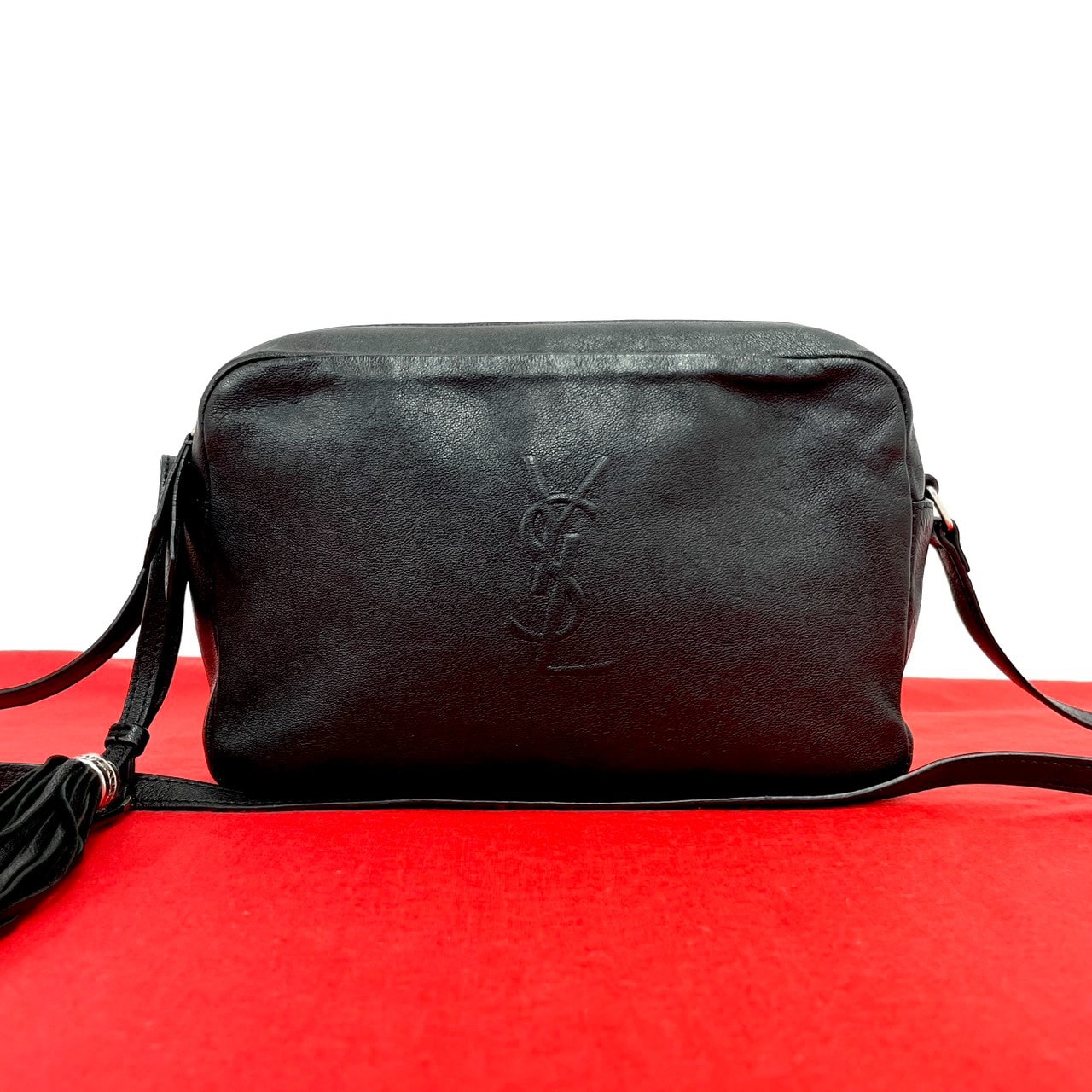 SAINT LAURENT サンローラン ルー カメラバッグ スモール YSL ロゴ エンボス レザー ショルダーバッグ ブラック
 172-6