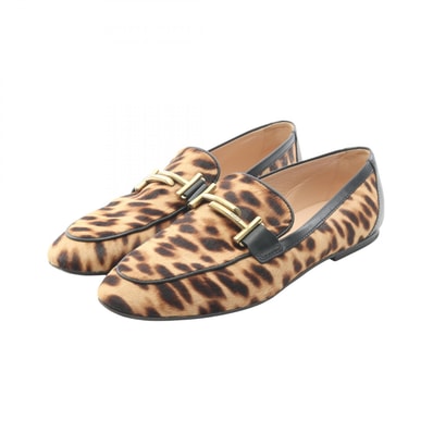 トッズ TOD'S ダブルT レオパード ローファー 靴 レザー レディース ブラウン系 【中古】