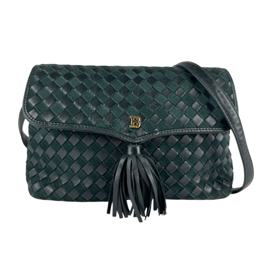 バリー BALLY ショルダーバッグ レザー/スエード ブラック/ダークグリーン ゴールド レディース【中古】 z7448