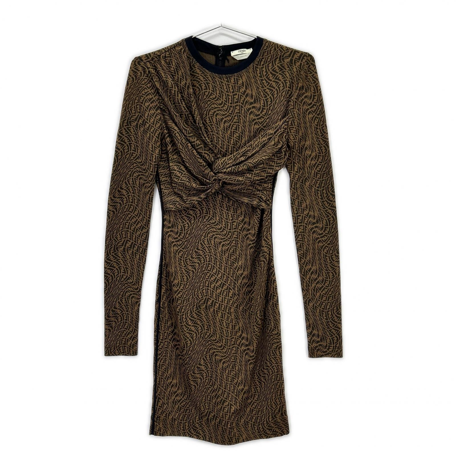 フェンディ ブラウン FDB628 AG72 21年 ズッカ柄 ドレス ワンピース 36