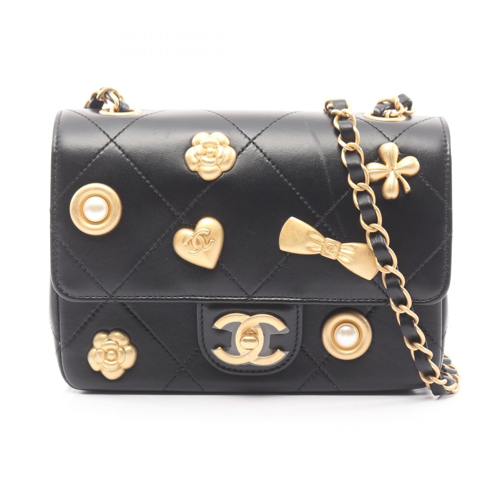 シャネル CHANEL マトラッセ アイコン ショルダーバッグ バッグ ラムスキン(羊革) レディース ブラック系 【中古】