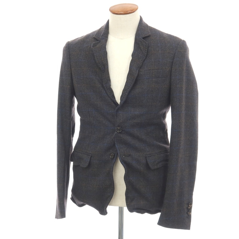 【中古】ディースクエアード DSQUARED2 ウールナイロン チェック ワイヤー入り 2B カジュアルジャケット ダークグレーxブルー【サイズ46】【メンズ】