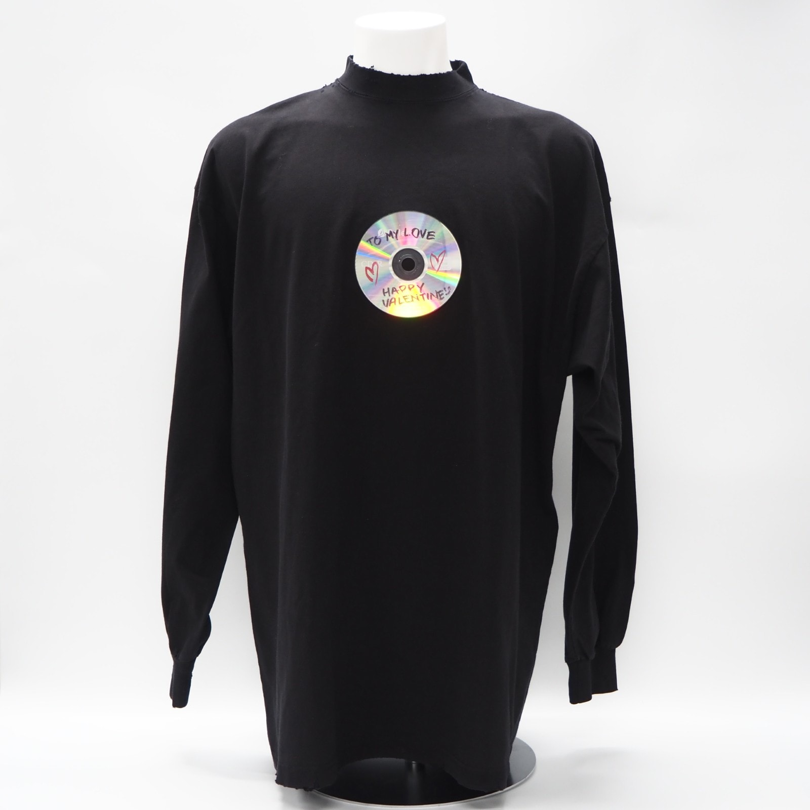 極美品 BALENCIAGA バレンシアガ コットン TO MY LOVE HAPPY VALENTINE T-SHIRT L 739027 長袖シャツ ブラック コットン レディース