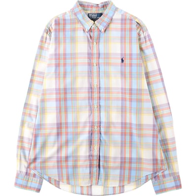 古着 ラルフローレン Ralph Lauren POLO by Ralph Lauren SLIM FIT マドラスチェック 長袖 ボタンダウンチェックシャツ レディースL相当/eaa664613