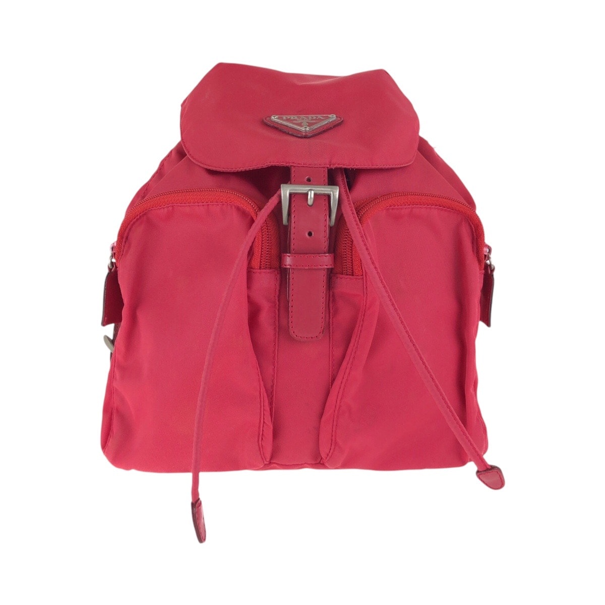 PRADA プラダ テスート 三角ロゴプレート レッド シルバー金具 ナイロン レザー/ リュック・デイパック バックパック 506683 【中古】