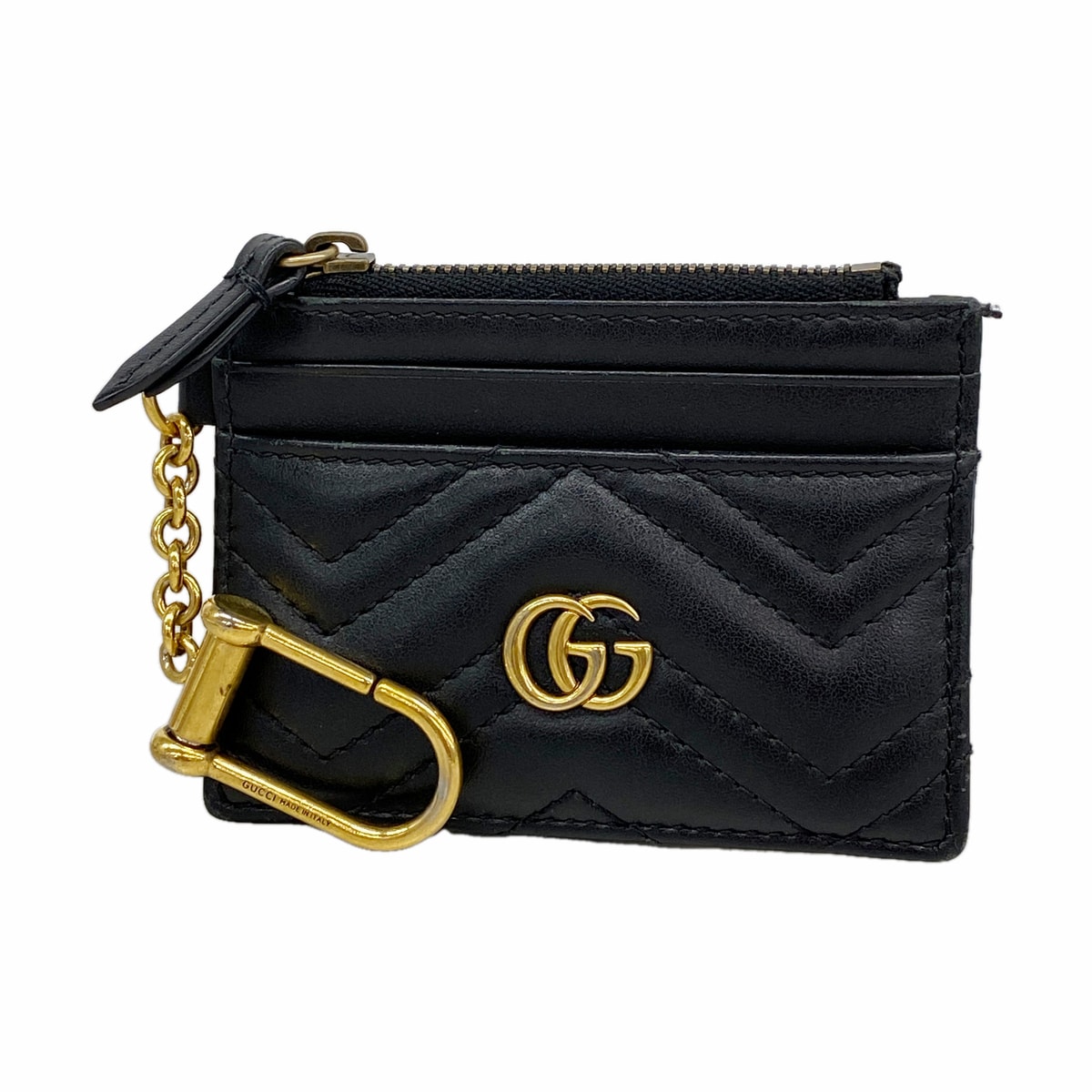 【6hc2305-k】グッチ コインケース GGマーモント 627064 レザー ブラック ゴールド金具【中古】レディース