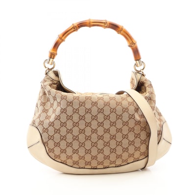 グッチ GUCCI バンブー GGキャンバス 2WAY ハンドバッグ バッグ キャンバス レザー レディース ベージュ系 / アイボリー系 169961 【中古】
