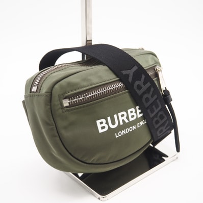 美品 BURBERRY バーバリー ナイロン CANNON ML ロゴプリント ウエストバッグ 8014524 ウエストバッグ カーキ ホワイト ブラック ナイロン メンズ
